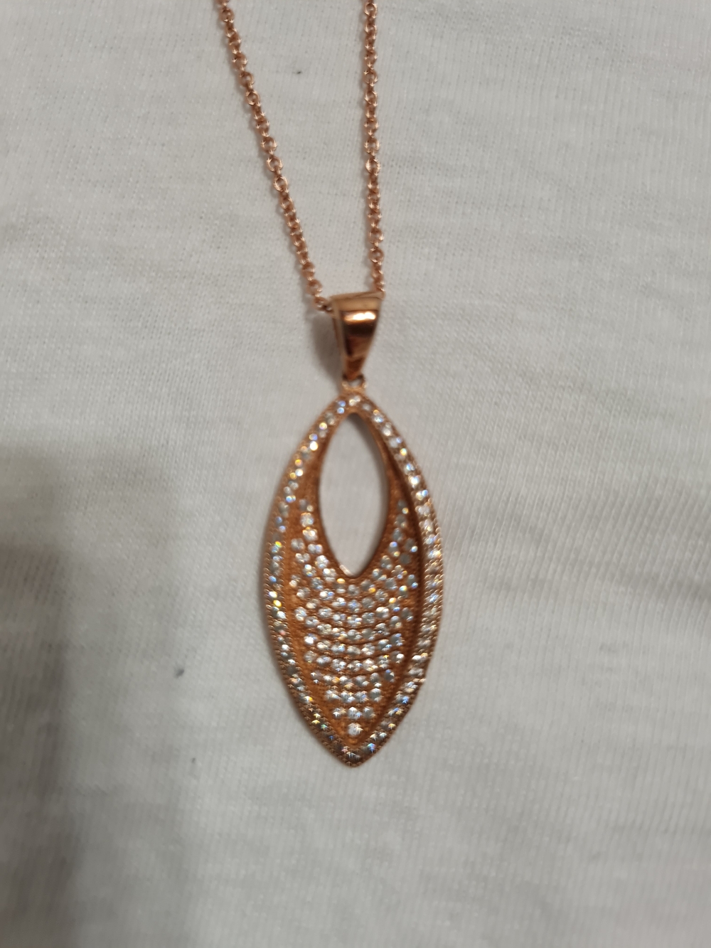 Rose Gold Pave Marquise Pendant Necklace - Women Jewelry